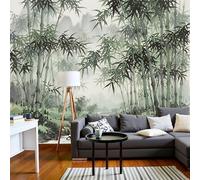 3D Bamboo Forest, Stream, Distant Mountains Panoramic Wallpaper Mural - Large Mural with Green Chinese Ink Painting Style,Silk Photo Wallpaper for Living Room, Bedroom Dining Room Feature400x280cm