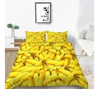 3D Banana Print Bedding Set Yellow Pattern Duvet Cover Soft Brushed Microfiber Quilt Cover with Zipeer Closure and 2xPillowcases 50x75cm for Teens Adults (Super King 260x220cm) d.3222