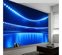 3D Baseball Stadium Photo Wallpaper, 200 x 140 cm Non-Woven Premium Fleece Wall Mural, Blue Bedroom Dining Room Kitchen Living Room Decoration Poster