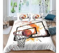 3D Basketball in the Hoop Super King Duvet Cover Sets Ink Splatter Style Double Bedding Set Warm Comfort Microfiber Quilt Cover Size 240x260 cm with 2 Pillowcases 50×75 cm E-5851