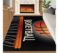 3d Basketball Rug 60x120 Area Rugs, Basketball Rugs for Bedroom, Ball Sports Kitchen Rugs Non Slip Washable, Black Soft Short Pile Carpet for Laundry Room