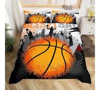 3D Basketball Single Duvet Cover Sets, Sports Themes Bedding Bed Set, Soft Quilt Cover Microfibre Duvet Covers 135x200 cm and 2 Pillowcases 50x75 cm PQ1802