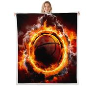 3D Basketball Throw Blanket 40x50 Abstract Flame Print Fleece Blanket for Kids Boys Teens Adults Sports Game Competition Style Bed Blanket for Party Bedroom