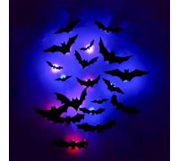 3D Bat Design LED Decoration,2025 LED Halloween 3D Bat Decorative Wall Stickers, Lighted Spider Stickers Decor Light up Glowing Bats Decoration for Indoor Outdoor Bedroom Window Party Supplies