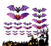 3D Bat Design LED Decoration, 24pcs Halloween 3D Lighted Bats Halloween Decoration | Decals for Holiday Bedroom School Classroom Birthday Party Retail Store