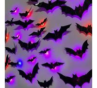 3D Bat Design Led Decoration | 36 Pieces Assorted Size Bat Wall Sticker | Halloween 3D Lighted Bats | Luminous Bats Wall Decor for Indoor Outdoor Bedroom Window Parties Supplies