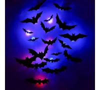 3D Bat Design LED Decoration, Cool Halloween 3D Lighted Bats Spider Stickers Decor, Luminous Assorted Size Wall Stickers & Window Clings, for Home Bar Halloween Party