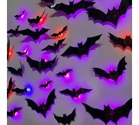 3D Bat Design LED Decoration - Halloween Lighted Stickers Decor Light - Hanging Wall Luminous Glow Clings for Home Bar Halloween Party (Bats-36PCS)