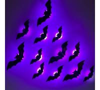 3D Bat Design LED Decoration, LED Halloween 3D Bat Decorative Wall Stickers, Lighted Spider Stickers Decor Light up Glowing Bats Decoration for Window Halloween Party Supplies