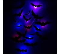 3D Bat Design LED Decoration, Light Up Bats Lighted Stickers Decor Light Hanging Wall Luminous Glow Clings Halloween Lighted Stickers Decor For Home Bar Party(12pcs)