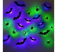 3D Bat LED Wall Stickers - 12PCS Halloween Lighted Decor for Home, Glow in The Dark Removable Bat Clings - Spooky Party Indoor Outdoor Decoration (Bats*12+Spiders*18)