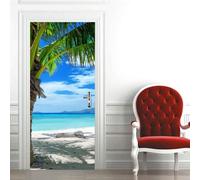 3D Beach Palm Trees Door Art Self-Adhesive Door Sticker Poster Wallpaper Mural Wall Sticker Photo 77 X 200 Cm PVC Removable Door Decoration for Living Room Bedroom Bathroom Kitchen Office -1H2A/V0T9
