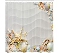3D Beach Shells Shower Curtain Mould Proof Resistant Extra Wide Shower Curtains 240 x 200 cm Drop Wet Room Waterproof Washable Fabric Beach Bathroom Curtains with 12 Hooks b.1127