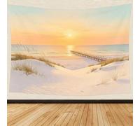 3D Beach View Tapestry Wall Hanging Sunset Pier Extra Large Tapestry 230x215 cm Printed Tapestries for Bedroom Living Room Backdrop Wall Art Aesthetic Home Decor Blanket B.1967