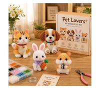 3D Beaded Animal Kit for Adults, Beginners & Teens, 4-Pack DIY Bead Embroidery Craft with Instructions, Stress Relief, Desktop Decor Gifts (Multicolor-F)