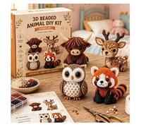 3D Beaded Animal Kit for Adults, Beginners & Teens, 4-Pack DIY Bead Embroidery Craft with Instructions, Stress Relief, Desktop Decor Gifts (Multicolor-A)