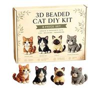 3D Beaded Cat DIY Kit, Tiny 3D Beaded Animal DIY Kit for Adults Kids, Handmade Animal Beading Kits with Colorful Beads and Instructions, Funny Beadwork Embroidery Crafts for Beginners Craft Lover