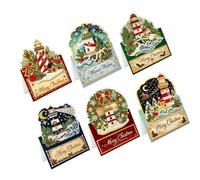 3D Beaded Christmas Cards with Pre-Scored Folding Construction, B | Pearl-Like and Faceted Embellishments, Flat-Folding Card Format, Dimensional Scenes for Festive Display