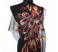 3D Beaded Embroidery Sequin Lace Applique, Embroidered Phoenix Peacock Feather Black Mesh Wedding Gown Applique Lace Trim Sewing Patch Dress DIY ，Sewing Appliqués
