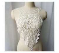 3D Beaded Embroidery Sequin Lace Applique, Floral Fabric Collar Embroidered Wedding Gown Appliques Bohemian Style Sew Patch for Dress DIY Decoration(Bianco)