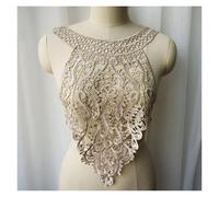 3D Beaded Embroidery Sequin Lace Applique, Floral Fabric Collar Embroidered Wedding Gown Appliques Bohemian Style Sew Patch for Dress DIY Decoration(Beige)