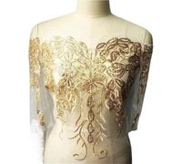 3D Beaded Embroidery Sequin Lace Applique, Sequins White Mesh Embroidered Wedding Gown Appliques Lace Trims Collar Mesh Sewing Patch for Dress DIY(OneColor)