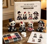 3D Beaded Skeleton DIY Kit | Beading Embroidery Craft Kit | Tiny 3D Beaded Halloween Skeleton Figure DIY Set with Instruction | Handmade Skull Bead Art Crafts Supplies for Halloween Decor