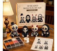 3D Beaded Skeleton DIY Kit - Mini Skull Beading Kit for Halloween | Complete Set with Colorful Beads & Step By Step Manual | Beginner Friendly Bead Art Craft for Home Decor