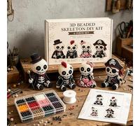 3D Beaded Skeleton DIY Kit, Skull Bead Embroidery Kits, Tiny Skeleton Beading Embroidery Kit with Colorful Beads & Instructions, Handmade Cute DIY Skeletons Craft Set, for Adults Teens Beginners