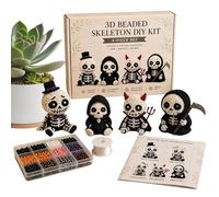 3D Beaded Skull DIY Kit - Mini Skeleton Craft with Instructions | Cute 4 Piece Skull Beading Set | Halloween Toy for Kids Adults Women Party Home Classroom