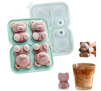 3D Bear Ice Cube Mold, Green Silicone Ice Cube Tray with Lid for Cocktail Whiskey Bourbon, Large Ice Cube Trays for Freezer, Food Grade Reusable Ice Cube Molds, Funny Cute Candies Chocolate Bear Mold
