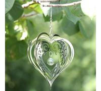 3D Beating Heart Rotating Wind Spinner Stainless Steel Love Mirror Reflection Wind Chimes Decoration(A love)
