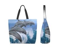 3d Beautiful Dolphins Jumping over Breaking Waves Print Tote Bag for Women Ladies Handbags Shoulder Bags For Work Beach Travel Shopping