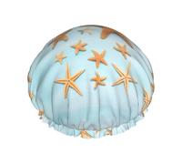 3d Beautiful Maritime Summer Print Shower Cap Reusable Bath Cap Double Layer Bath Hair Caps, Keeps Hair Dry, Fits All Head