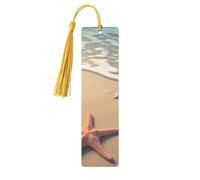 3D Beautiful Starfish On Beach Sand Metal Bookmarks with Tassels,Pendant Unique Handmade Bookmark Craft DIY Wooden Bookmarks Cute Hanging Tags Ornaments for Book Lovers Birthday Teachers Gift