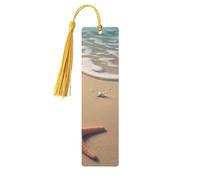 3D Beautiful Starfish On Beach Sand Wooden Bookmarks 5 Pcs,Handmade Double-Sided Printed Book Marks Page Markers with Gold Tassels Book Accessories Gift for Book Lovers Women Men