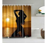 3D Beautiful Woman Shower Curtain Mould Proof Resistant Narrow Shower Curtains 120 x 180 cm Wet Room Waterproof Washable Fabric Sunset on the Beach Bathroom Curtains with 8 Hooks f-1865
