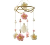 3D Bed Bell Pendant, Children's Room Hanging Bed Bell with Flower Tassel Wooden Girls Hanging Mobile, Mobile Changing Table, Newborn Gift Baby (Pink, 1 Piece)