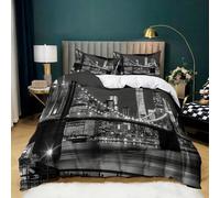 3D Bedding Set Brooklyn Bridge Duvet Cover Single Size 3D Printed Microfibre City Building Quilt Cover 135x200 cm Easy Care Bedroom Decorative Bedding with 2 Pillowcases