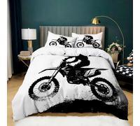 3D Bedding Set Motorbike Rider Duvet Cover Double Size 3D Printed Microfibre Black Quilt Cover 200x200 cm Easy Care Bedroom Decorative Bedding with 2 Pillowcases