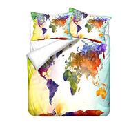 3D Bedding set World Map Modern Vintage Retro Blue Navy Yellow White Khaki Duvet Cover and Pillowcase Microfiber Soft and Breathable (Style 1,King 220x240 cm)