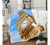 3D Big Ben Sherpa Blanket for Kids Boys Girls London Cityscape Throw Blanket World Famous Fleece Blankets Luxury European Style Plush Blankets,Room Decor Fuzzy Blanket Single 50"x60"