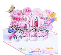 3D Birthday Card,Pop Up 30th Birthday Cards with Birthday Numbers,Flowers and Butterflies,Includes Envelope