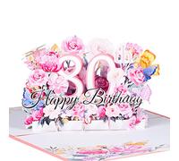 3D Birthday Card,Pop Up 80th Birthday Cards with Birthday Numbers,Flowers and Butterflies,Includes Envelope