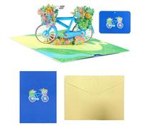 3D Birthday Card With Blue Bicycle Flowers -Pop Up Birthday Cards For Women, Unique Get Well Cards for Best Friend and Anyone Who Enjoys Pop Up Card Designs