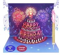 3D Birthday Cards, LIGHTS & SOUNDS Pop up Happy Birthday Card Birthday Gifts for Women Men Husband Wife Kids Greeting Cards With Envelopes