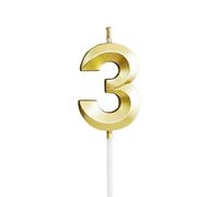 3D Birthday Number Candles Golden Glitter, Cake Candles for Birthday Party Anniversary Wedding Graduation (3)