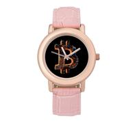 3D Bitcoin Logo Women's Wrist Watch Fashion Wristwatches with Pink Strap Gifts for Women Mother Wife Birthday