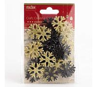 3D Black and Gold Glitter Snowflakes Christmas Craft Decorations (Pack of 36)