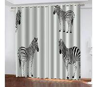 3D Black And White Animal Zebra Printed Eyelet Curtains For Living Room, Kids Curtains For Boys Girls Bedroom Thermal Blackout Curtains 56X56X63 Inch 2 Panels Home Decoration Window Treatments